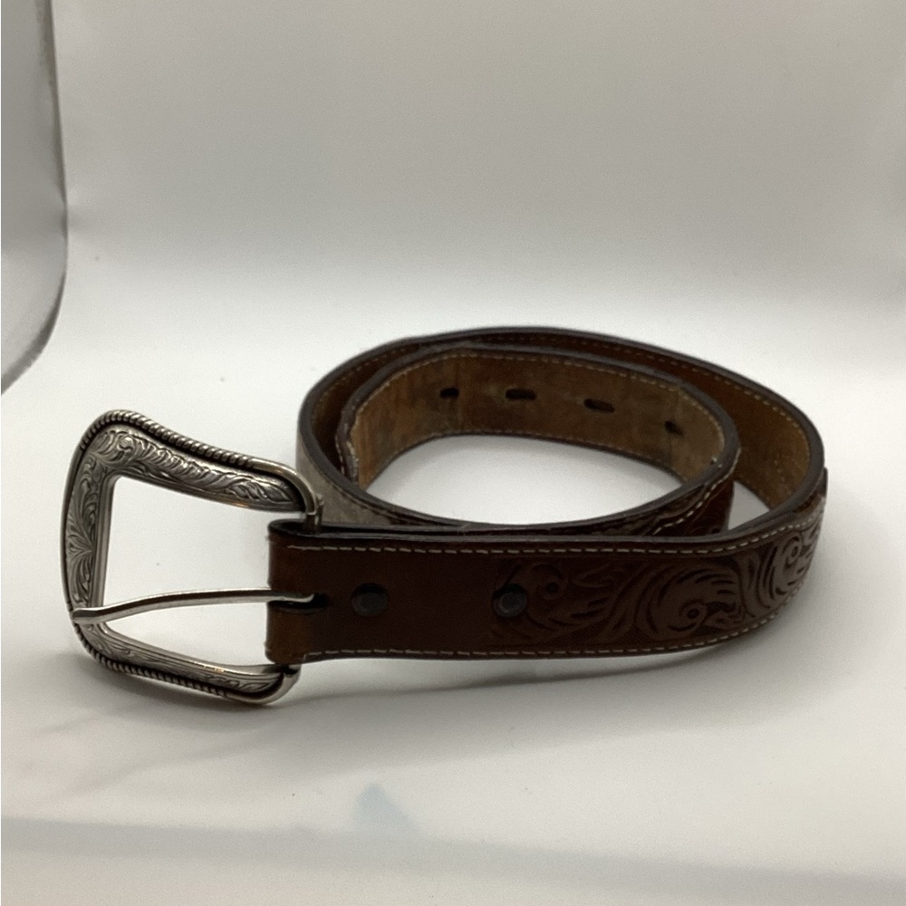 3D Tan Western Floral Leather Tooled Studded Belt Size 24 Kids